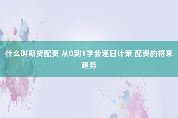 什么叫期货配资 从0到1学会逐日计策 配资的将来趋势