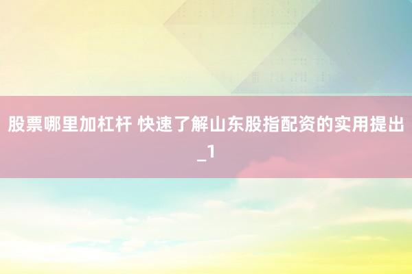 股票哪里加杠杆 快速了解山东股指配资的实用提出_1